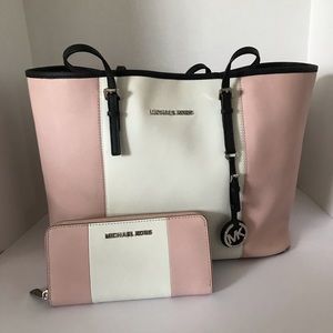 Michael Kors Pink and White Purse and Wallet